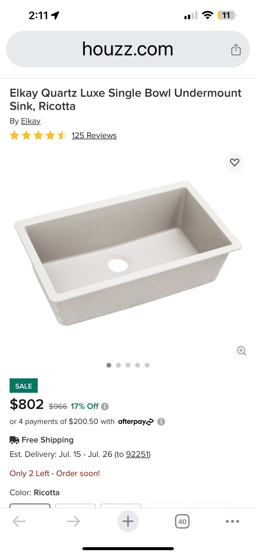 Quartz Sink 30” X 18”