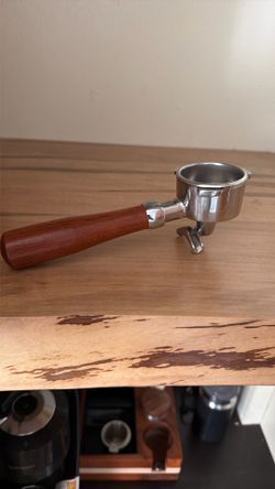 54mm Coffee Portafilter Basket Double Spot with Removable Solid Wood Handle and 304 Stainless Steel Filter for Breville 870/880 (E Round Red Rosewood)