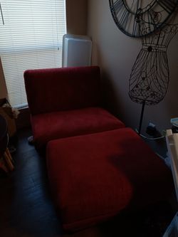 Red Suede  white chair with ottoman