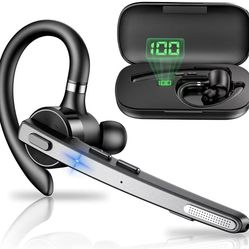 New Bee Bluetooth Headset, 72H Talktime Wireless Bluetooth Earpiece for Cellphone with 500mah Charging Case V5.1 Dual Mic Noise Cancelling Hands-Free 