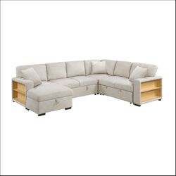 Sectional with Left Chaise, Pull-out Bed, Hidden Storages and Shelves, Charging Ports 💥  Good quality furniture