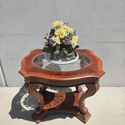 Solid Wood Glass Top End Table