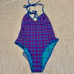 J.Crew reversible plaid V-neck one piece swimsuit size 2 NWT