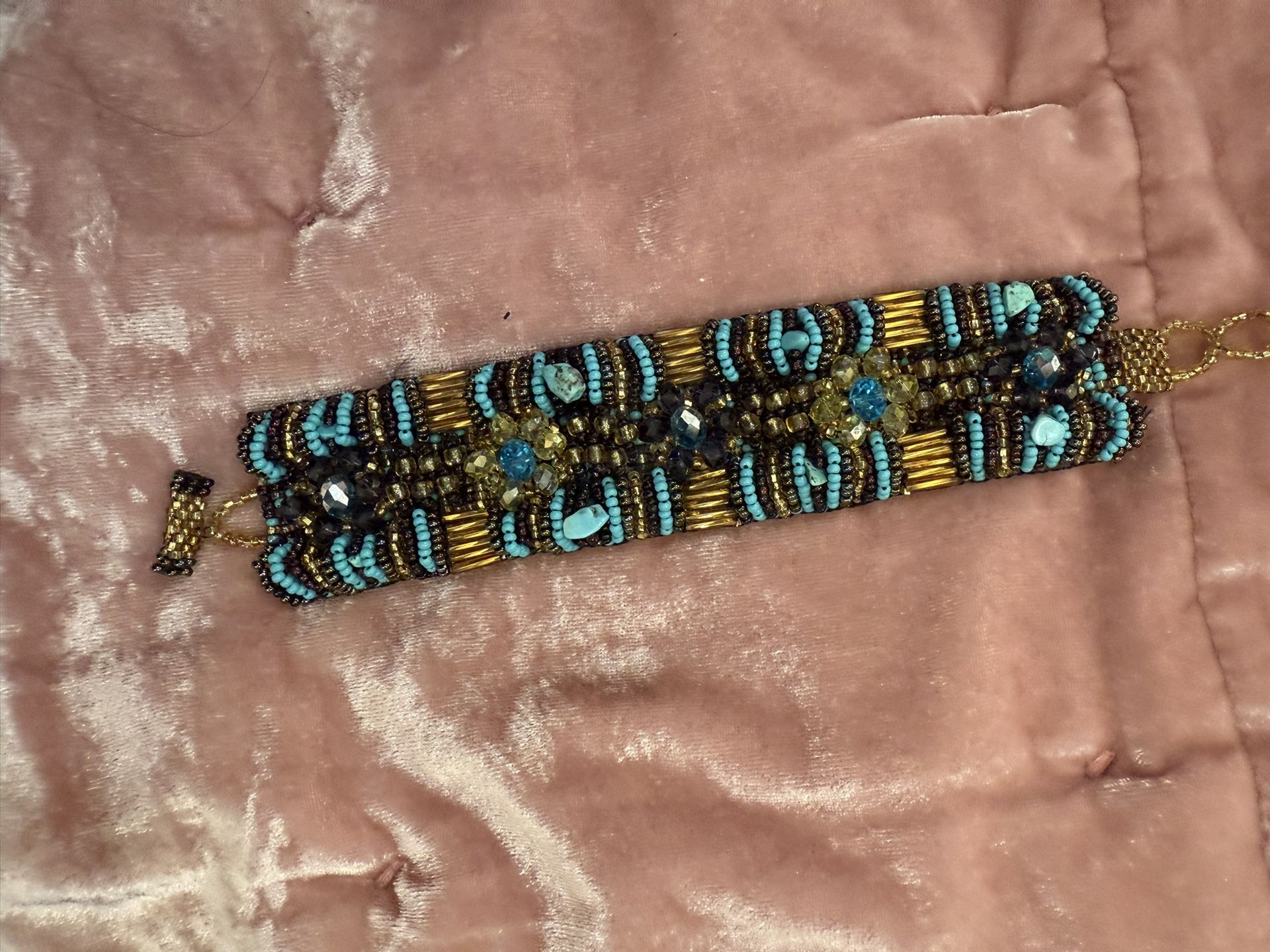 Turquoise And Gold Beads Bracelet