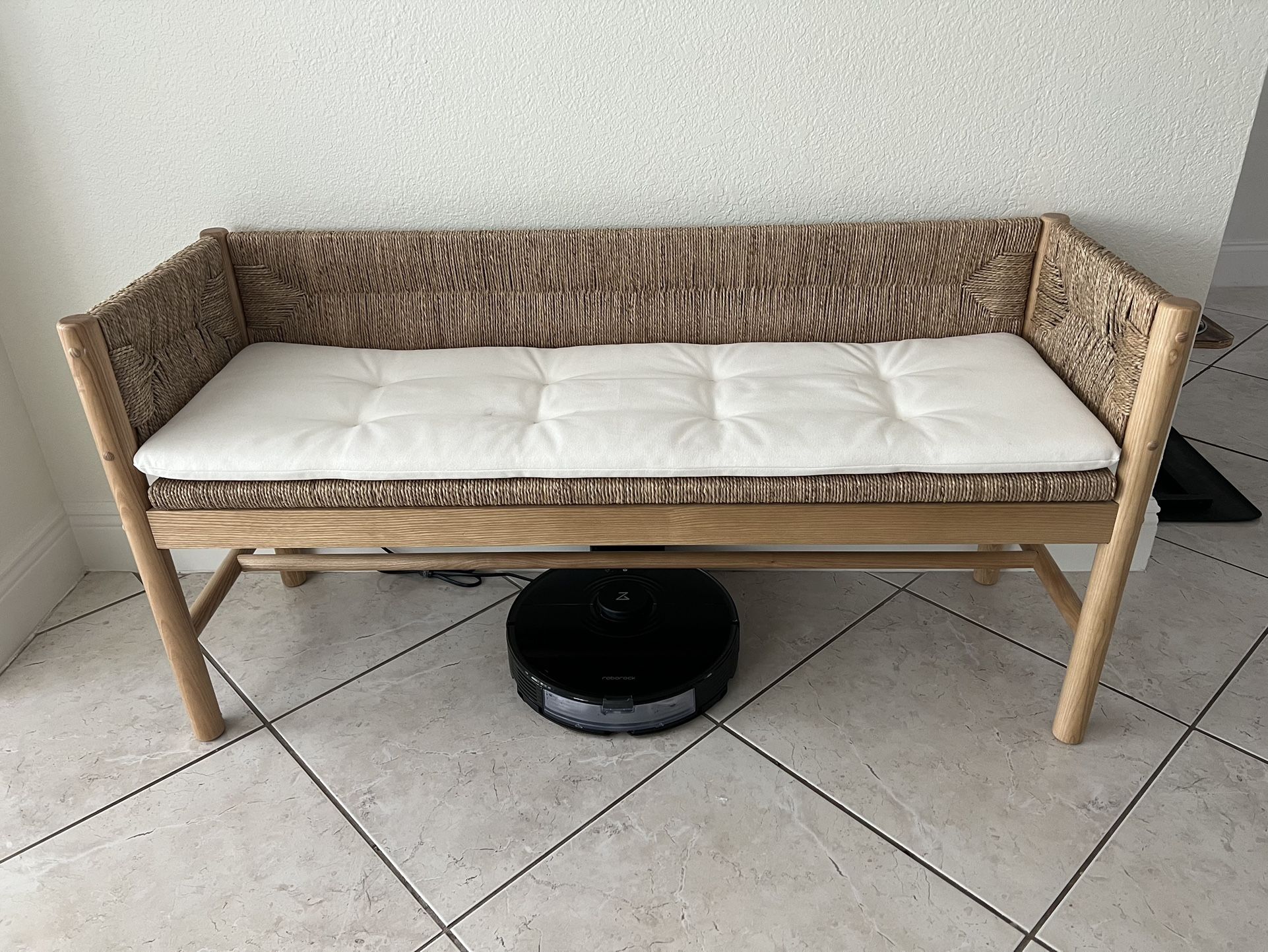 Elden Wood Bench with Woven Back and Loose Cushion Seat - Thresholdâ„¢ designed with Studio McGee