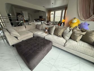 Beige Sectional and Ottoman