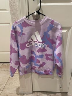 Adidas Girls’ Purple Camo Logo Crewneck Sweatshirt Youth