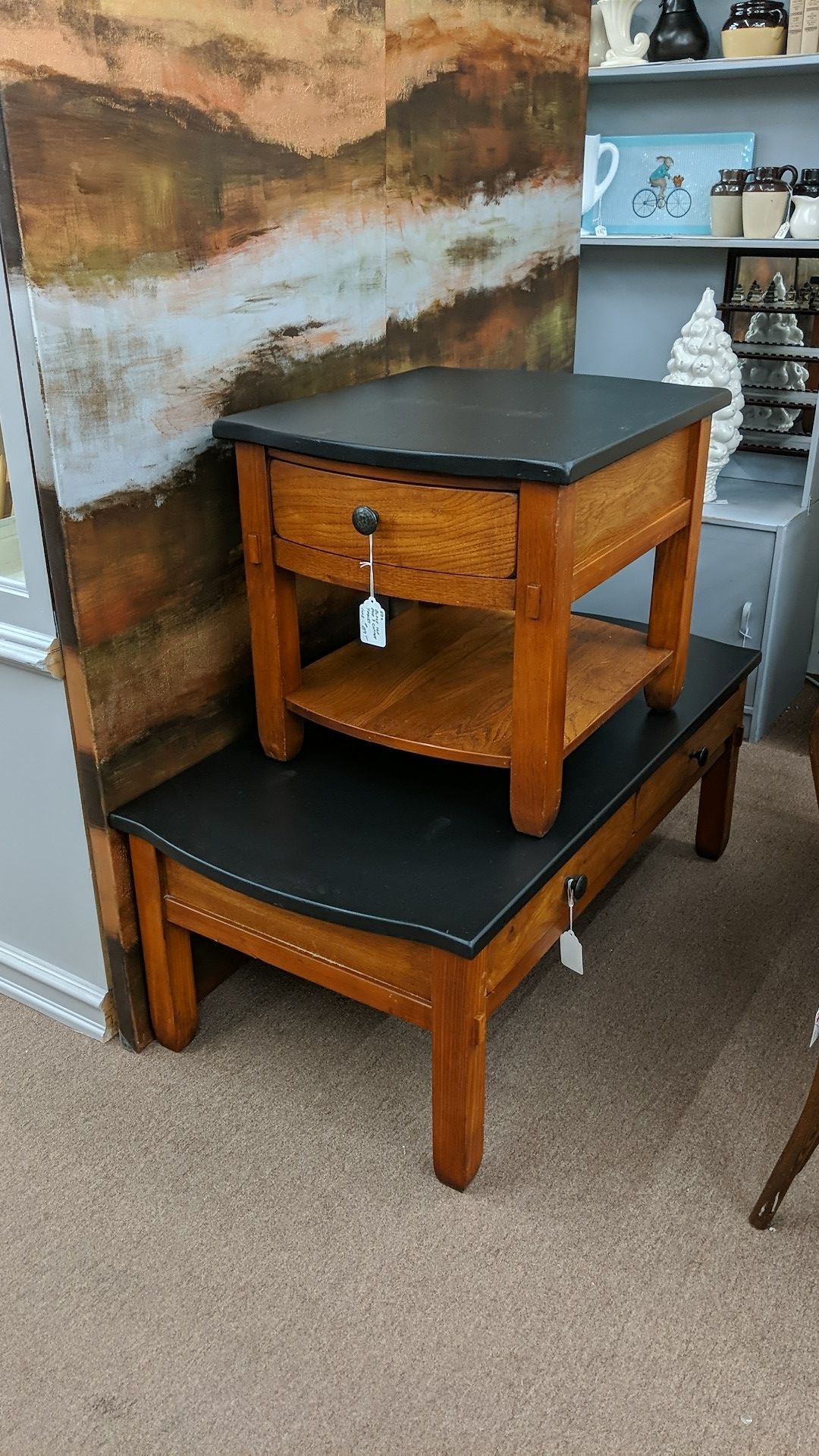 Black top end table and coffee table