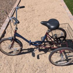 Adult 20-in tires, Foldable Tricycle Trifecta Workman's Cycle built-in USA