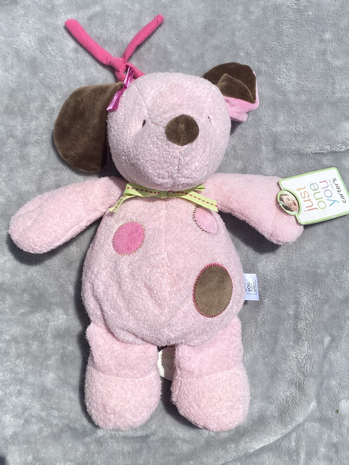 Carters Puppy Dog Pink Brown Spot Musical Crib Pull Plush Stuffed Animal Toy new