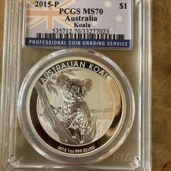 2015-P PCGS MS70 AUSTRALIA KOALA 1oz SILVER COIN 