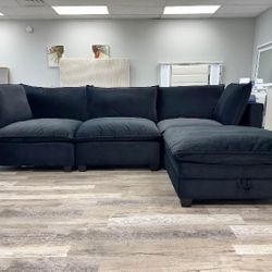 Brand New Black Velvet Sectional Sofa 