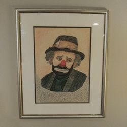 16" x 20" Chalk on canvas Sad Clown.  Original piece.