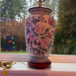 Vintage Asian Porcelain Table Lamp Raised Roses