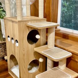 Modern Cat Tower Featuring with Fully Sisal Covering Scratching Posts, Deluxe Condos and Large Space Capsule Nest