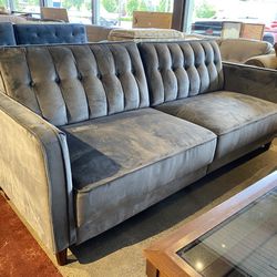 Velvety Grey Transitional Sleeper Sofa