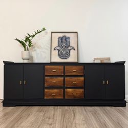 Handmade Black & Walnut Wood Sideboard / Cabinet