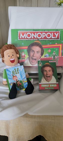 3 PIECE ELF SET BRAND NEW MONOPOLY,BINGO AND PLUSH WITH BOOK