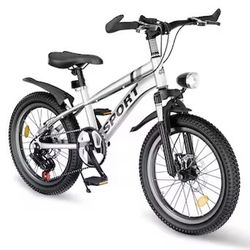 24 Inch Kids Mountain Bike 7 Speed Dual Disc Brakes LED Light