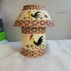 Ceramic Candle Jar Lamp Rooster Basket Weave Vintage