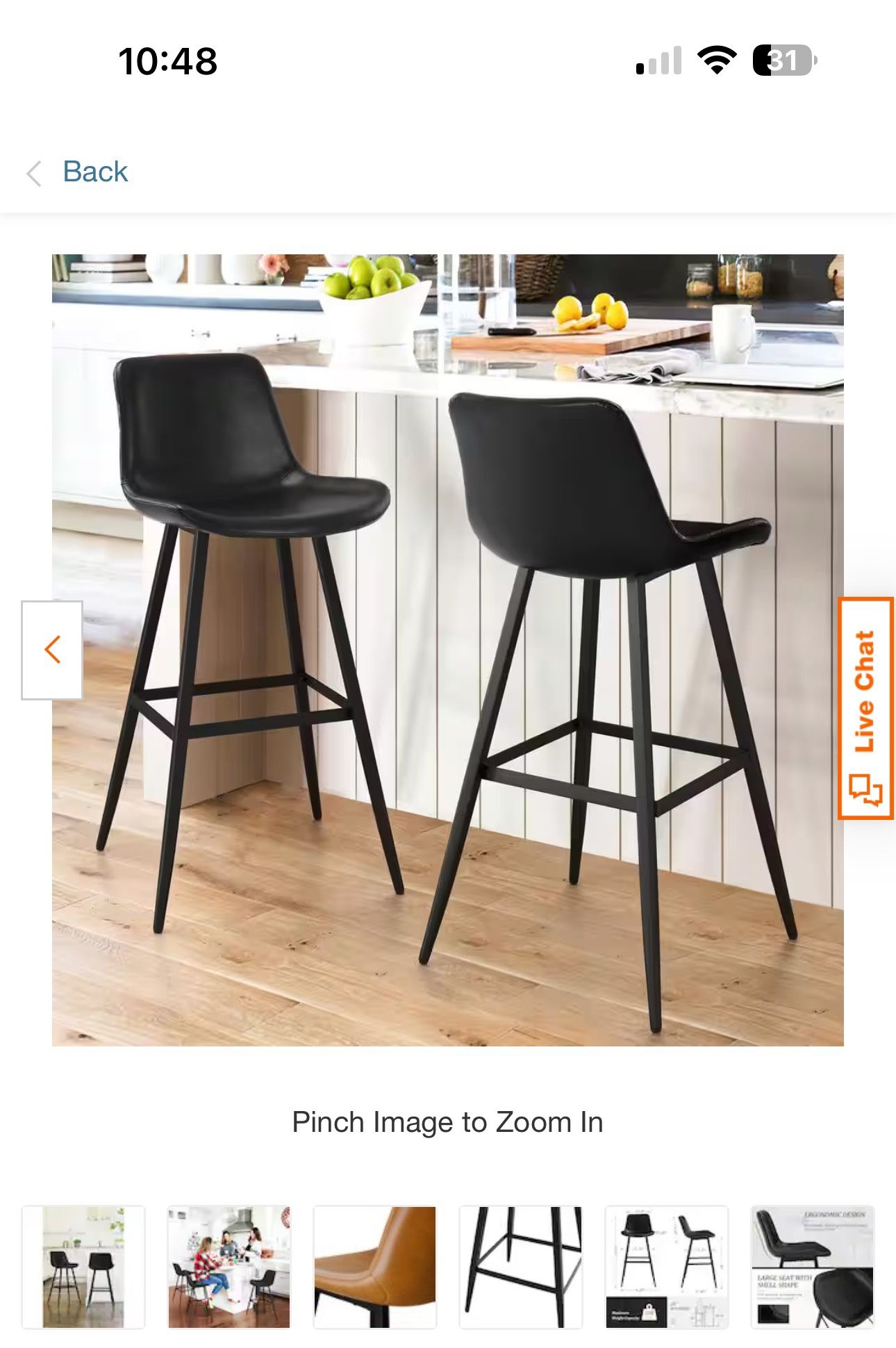 Brand new set of two quality 30” barstools with upholstered padded faux leather seats and back