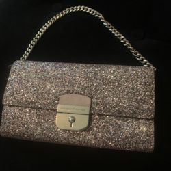 Kate Spade Rose Gold Glitter Chain Wallet Crossbody Bag Clutch"