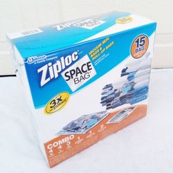 NEW Ziploc Space Bag 15-Bag Storage Set with Turbo Valve, Double Zipper, Durable Multi-Layer Construction - Designed to Compress & Store Bulky Items