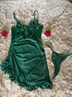 Green Lace Chemise and Thong Set