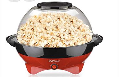 MVPower Popcorn Popper Machine, Electric Hot Oil Stirring Popcorn Maker with Large Lid, 6 Quart, Red