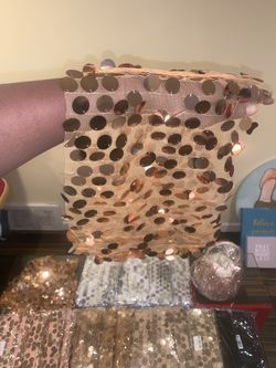 Sequin sashes and white wedding bouquets with rhinestones 