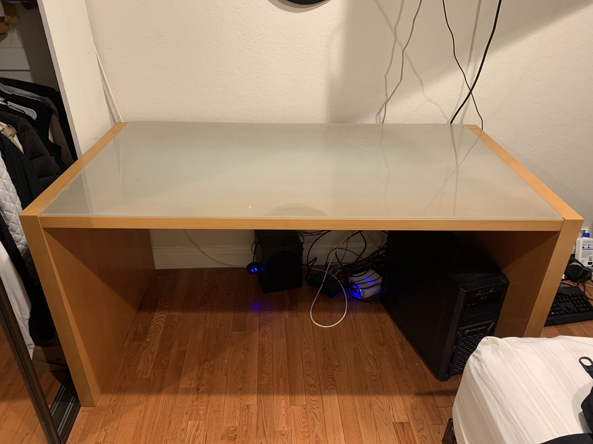 Large Tan Desk With Filing Cabinet