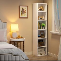 Tribesigns 70.9 Inch Tall Narrow Small
Bookshelf White Modern Corner Bookcase
with Storage 6 Tier Cube Display Shelves