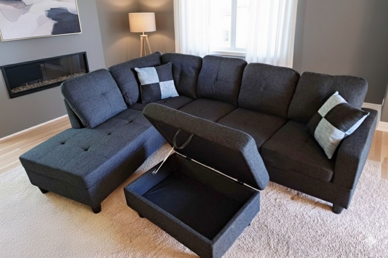 New Sectional + Storage Ottoman — Left or Right Chaise — Delivery Available