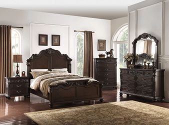 4 Piece Bedroom Set Cherry Color- Queen or King bed, Nightstand, Dresser & Mirror (Chest - $345.00)