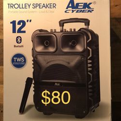 12” AEK Cyber Trolley Bluetooth Rechargeable Speaker With Microphone And LED Display Lights 🔊🎶🎤🎶🔊🎶