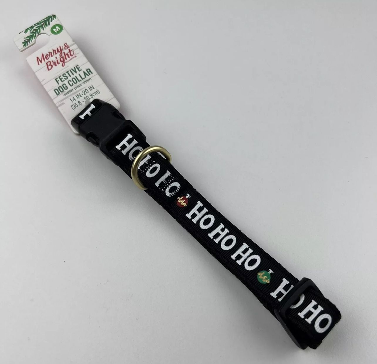 Merry & Bright Adjustable Holiday Themed Dog Collar. “Ho Ho Ho” . Size M. New. 14”- 20”