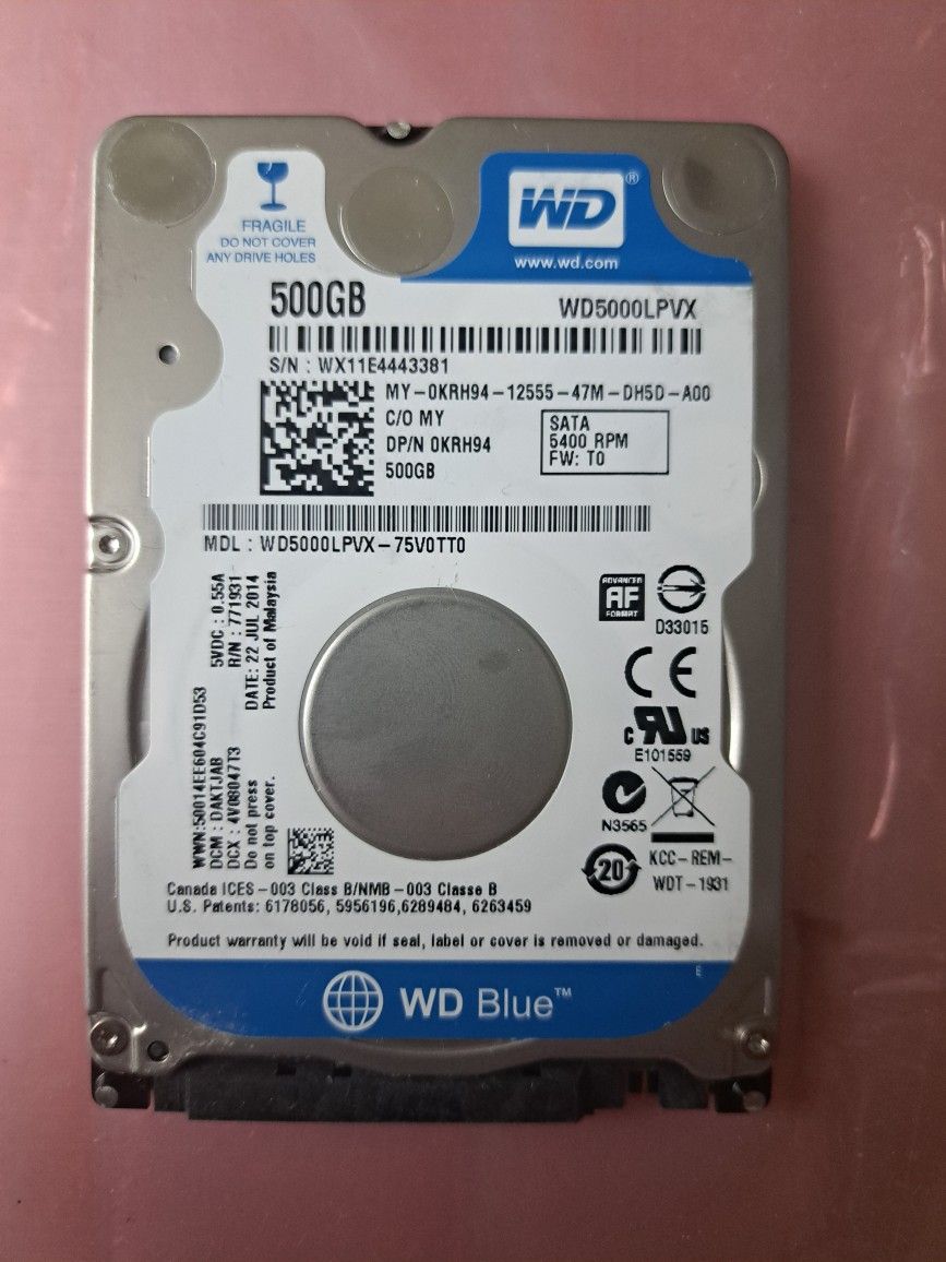 Laptop Hard Drive 500GB Good Condition
