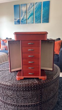 $20 OBO VINTAGE Powell Jewelry Armoire Tabletop Wood Chest Drawer Mirror