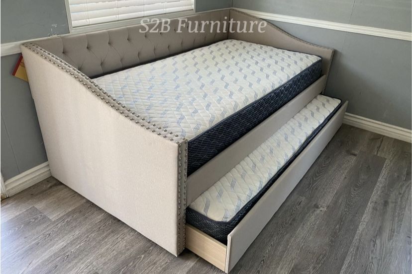 Twin Twin Beige Daybed With Ortho Mattress Included