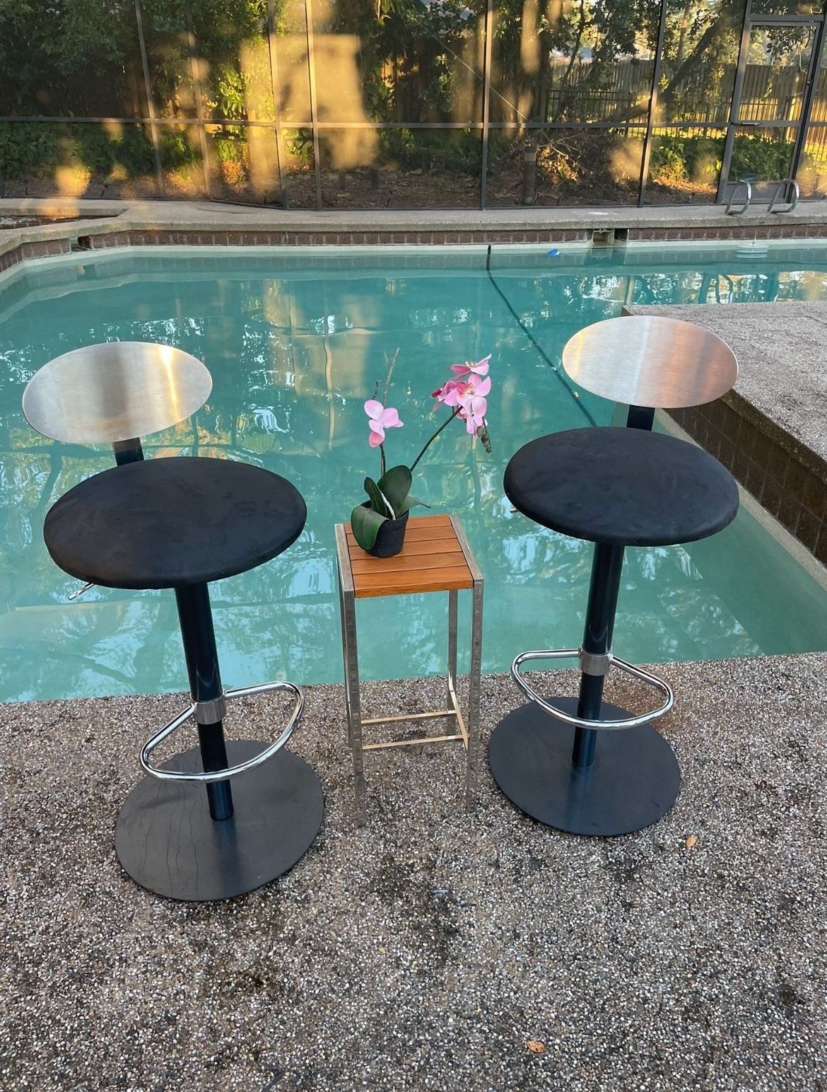 Black Bar Stool With Brushed Stainless Steel Back