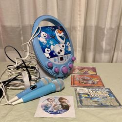 *Disney Frozen Portable Karaoke Machine & CD Player - Home Disco Party Light- 4 CD’s💿 & 2 Microphones🎤.