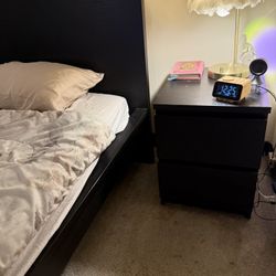 Modern Black Bed Frame with Mattress & Nightstand – Excellent Condition