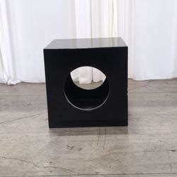 Black Cube Side Table with Circular Cutout