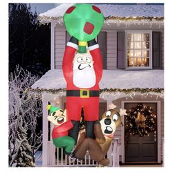 Joiedomi 8 FT Tall Hanging Christmas Inflatable Outdoor Decoration, Christmas Blow Up Santa with Reindeer Elf Inflatable, Inflatable Climbing Santa fo