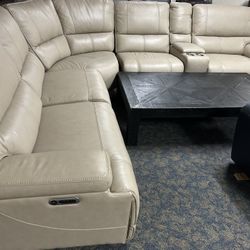 Leather Sectional/Power Recliner/with Cup holders And Charging Ports 
