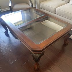 Glass Top Mid Century Wooden Coffee Table 