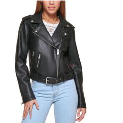 NWT Levi's  Faux Leather Belted Motorcycle Jacket - Black Sz- 3XL
