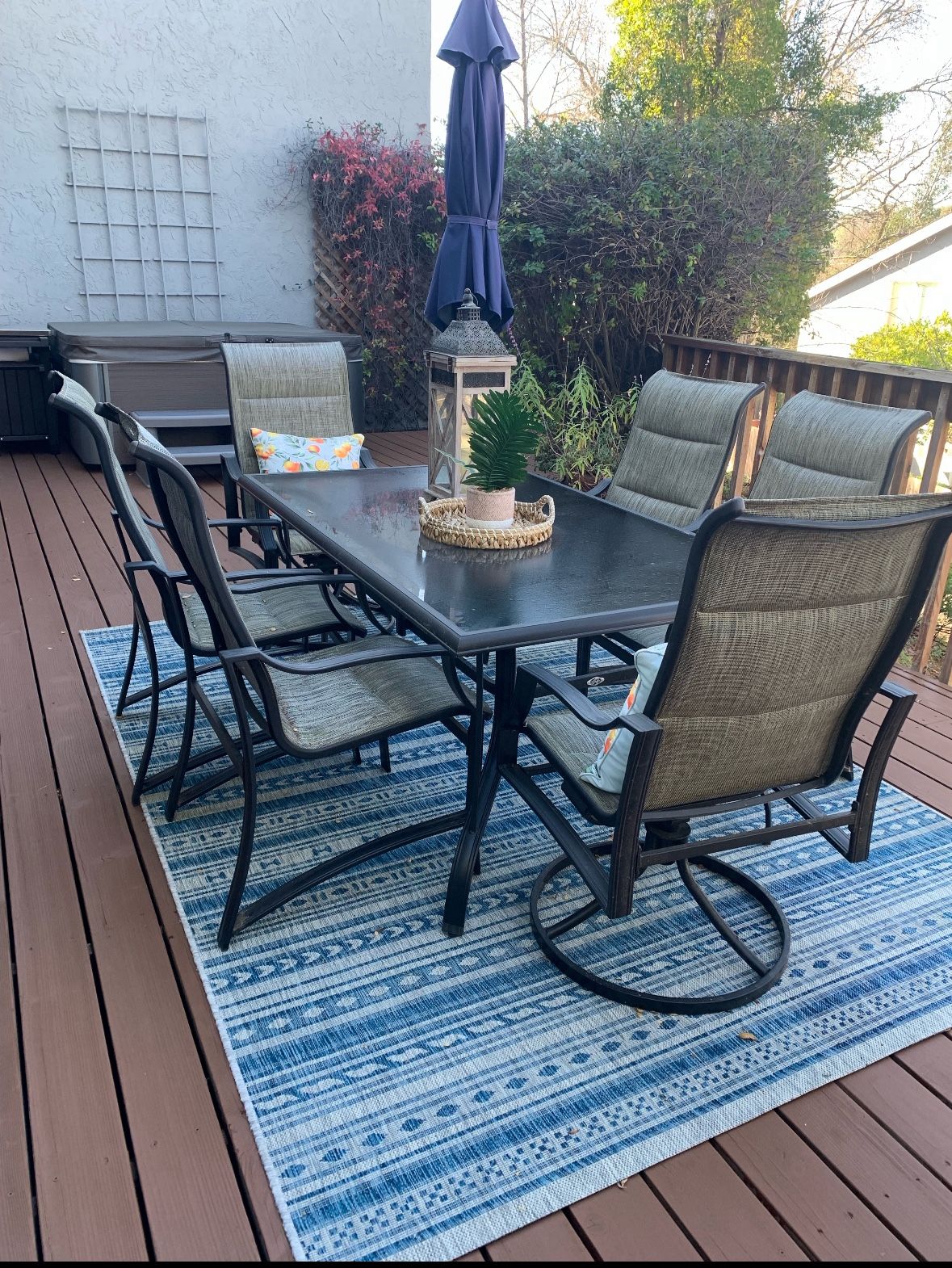 7-Piece Patio Dining Set with Rug – Great Condition!