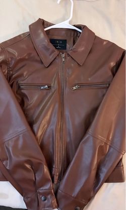 Brown Faux Leather Zip-Up Jacket
