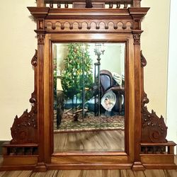** L@@K @ Rare Victorian Antique** Large Intricately Carved Walnut Frame w/Beveled Mirror** Very Good Condition**